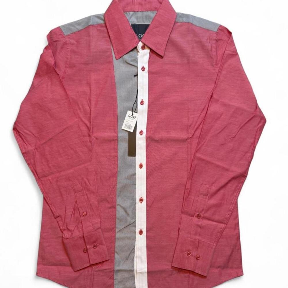Log wear Men's Coral & Gray Colorblock Long Sleeve Button Down Shirt size small